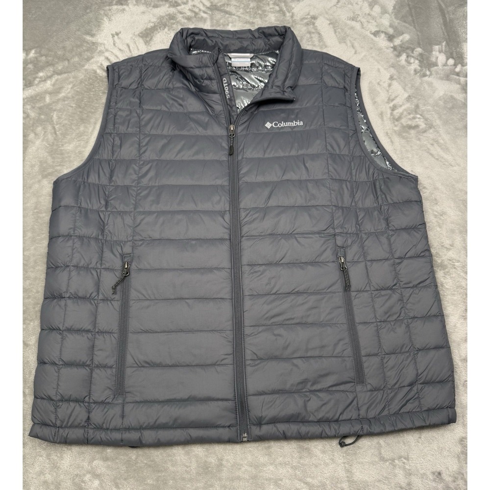 Columbia TurboDown Puffer Vest Mens 2XL XXL Gray Omni-Heat Voodoo Falls 590TD